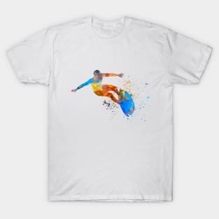 Young man surfer in watercolor T-Shirt